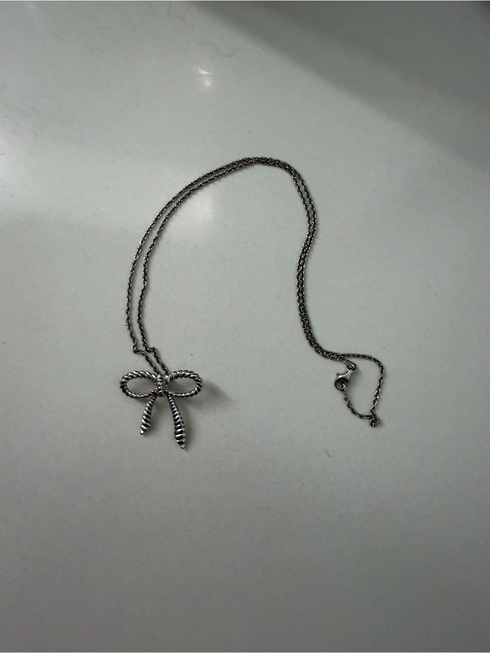 Delicate Silver Bow Pendant Necklace - Sterling Silver